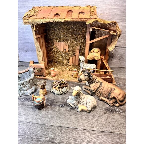 GRANDEUR NOEL 14 pc Porcelain NATIVITY ACCESSORIES SET & WOOD CRECHE Christmas - Picture 13 of 16